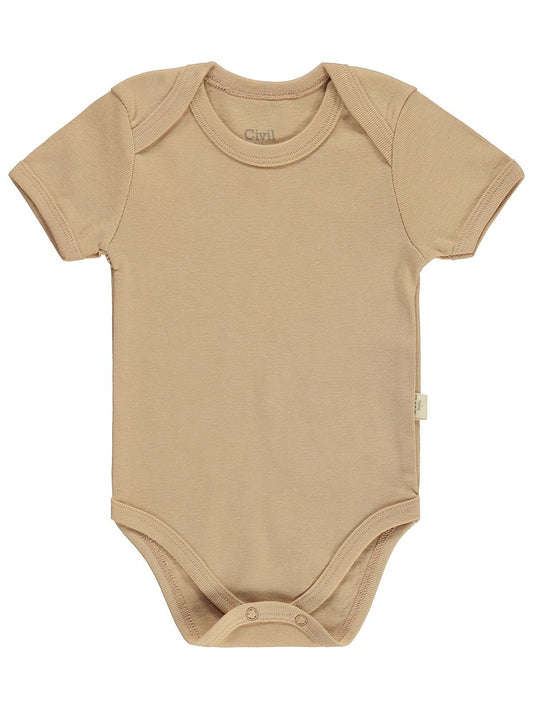 Civil Baby Düz Renkli Kısa Kol 3-9 Ay Çıtçıtlı Badi - Kahverengi