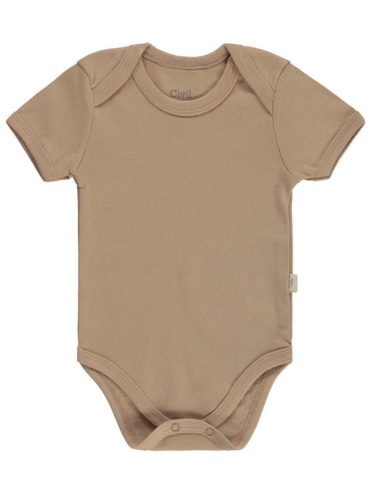 Civil Baby Düz Renkli Kısa Kol  Çıtçıtlı Badi - Kahverengi