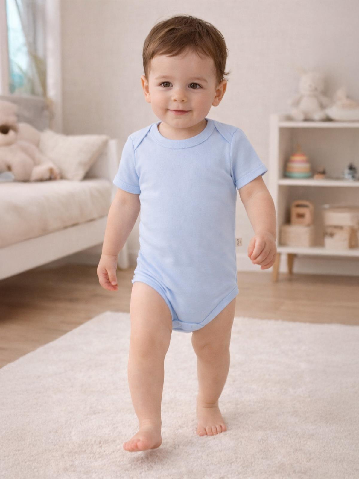 Civil Baby Düz Renkli Kısa Kol 1-3 Yaş Çıtçıtlı Badi - Mavi