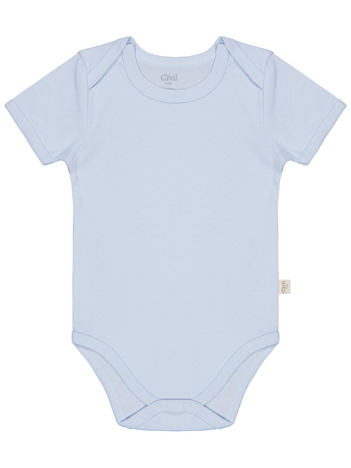 Civil Baby Düz Renkli Kısa Kol 1-3 Yaş Çıtçıtlı Badi - Mavi