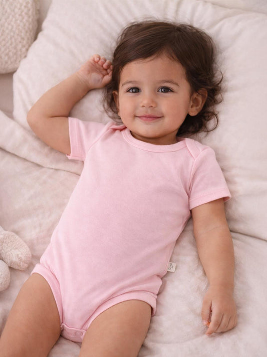 Civil Baby Düz Renkli Kısa Kol  Çıtçıtlı Badi - Pembe