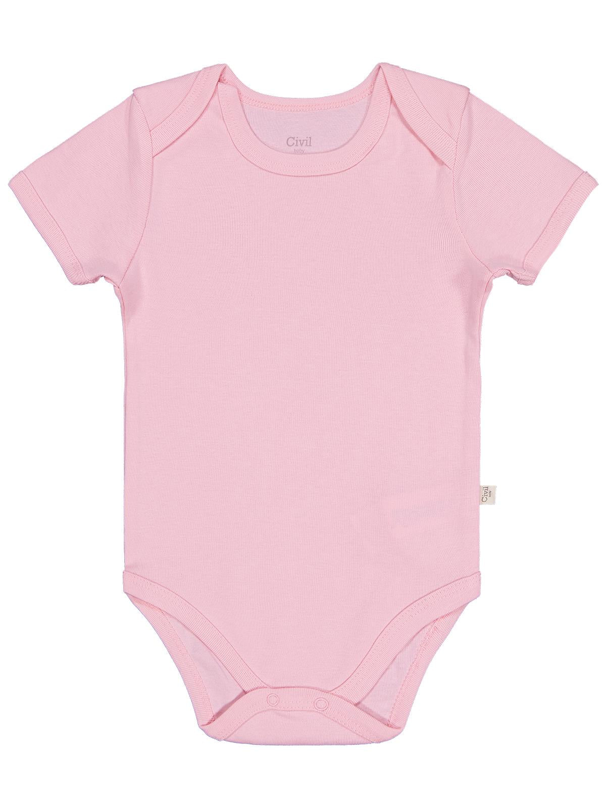Civil Baby Düz Renkli Kısa Kol  Çıtçıtlı Badi - Pembe