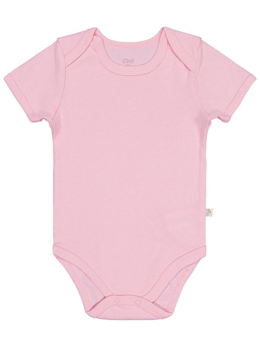 Civil Baby Düz Renkli Kısa Kol  Çıtçıtlı Badi - Pembe