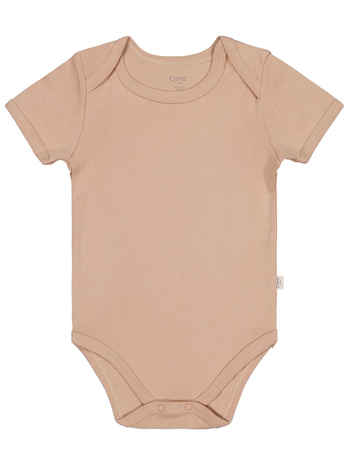 Civil Baby Düz Renkli Kısa Kol 3-9 Ay Çıtçıtlı Badi - Kahverengi