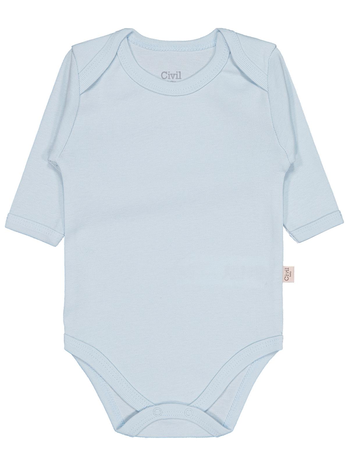 Civil Baby Düz Renkli Uzun Kol 0-1 Ay Çıtçıtlı Badi - Mavi