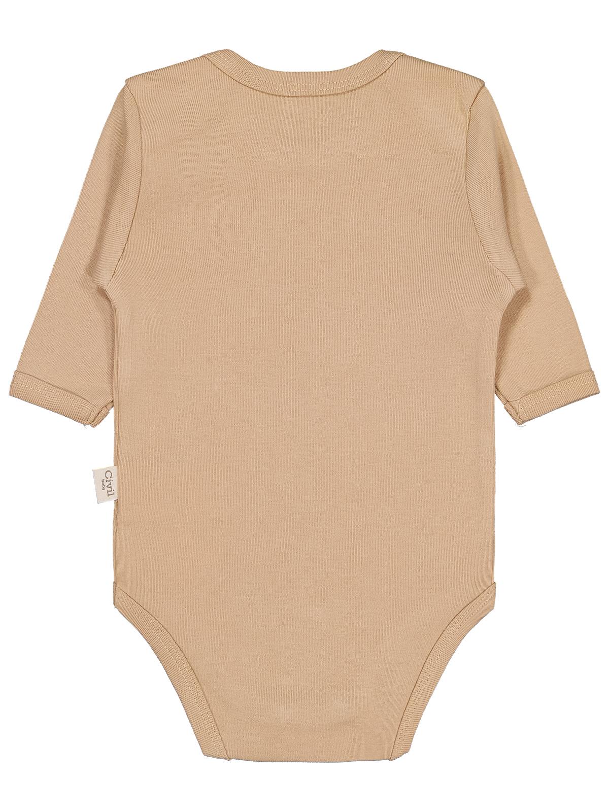 Civil Baby Düz Renkli Uzun Kol  Çıtçıtlı Badi - Kahverengi