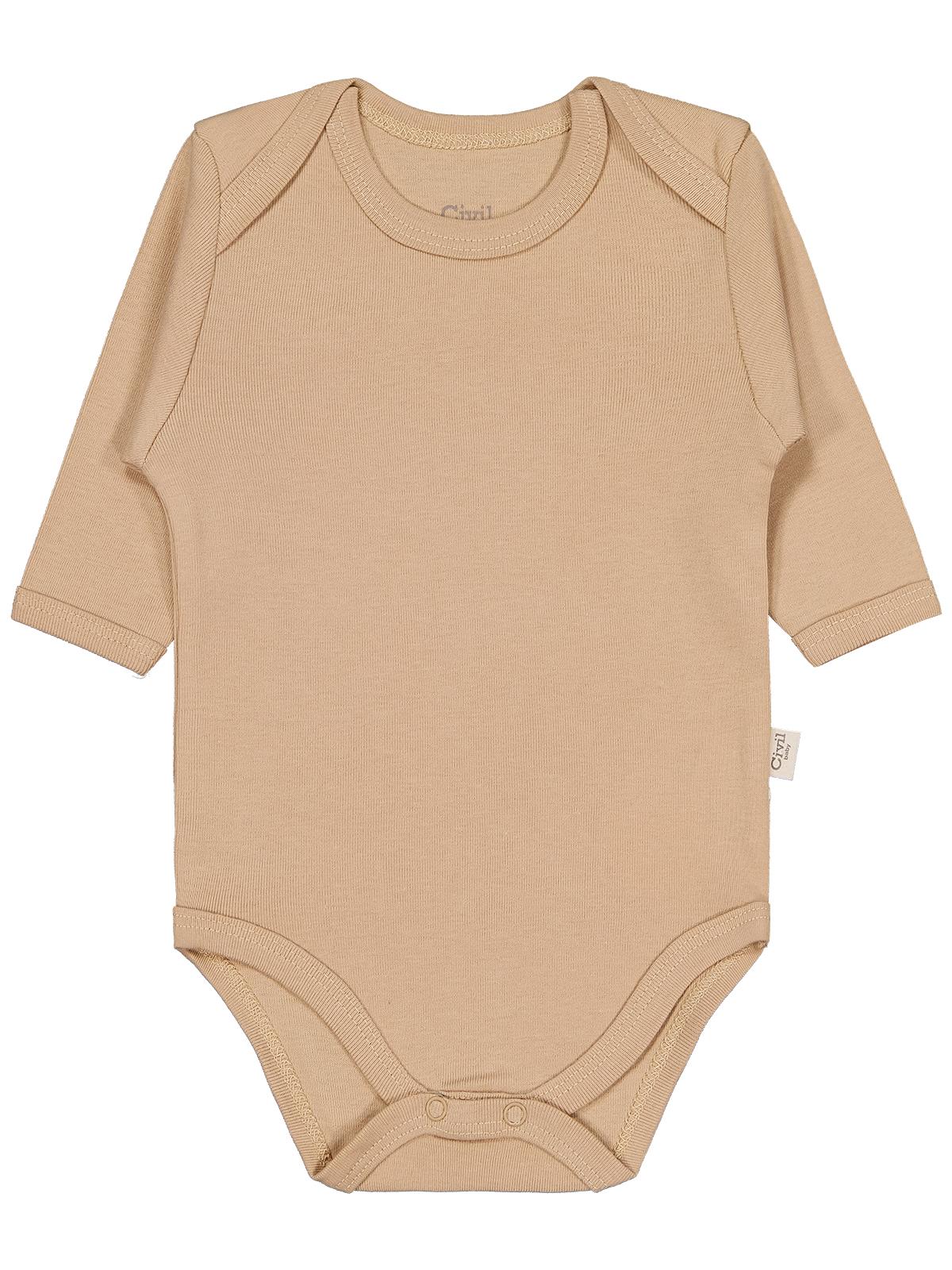 Civil Baby Düz Renkli Uzun Kol 3-9 Ay Çıtçıtlı Badi - Kahverengi