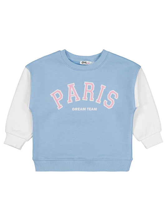 Civil Kız Çocuk Paris Baskılı Sweatshirt | 3 İp Uzun Kol | Okul Kreş ve Günlük Kullanım - Mavi
