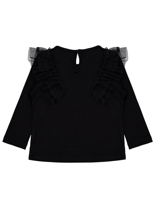 Civil Kız Çocuk Tül Fırfırlı Sweatshirt | Süprem Uzun Kol | Okul Kreş ve Günlük Kullanım - Siyah