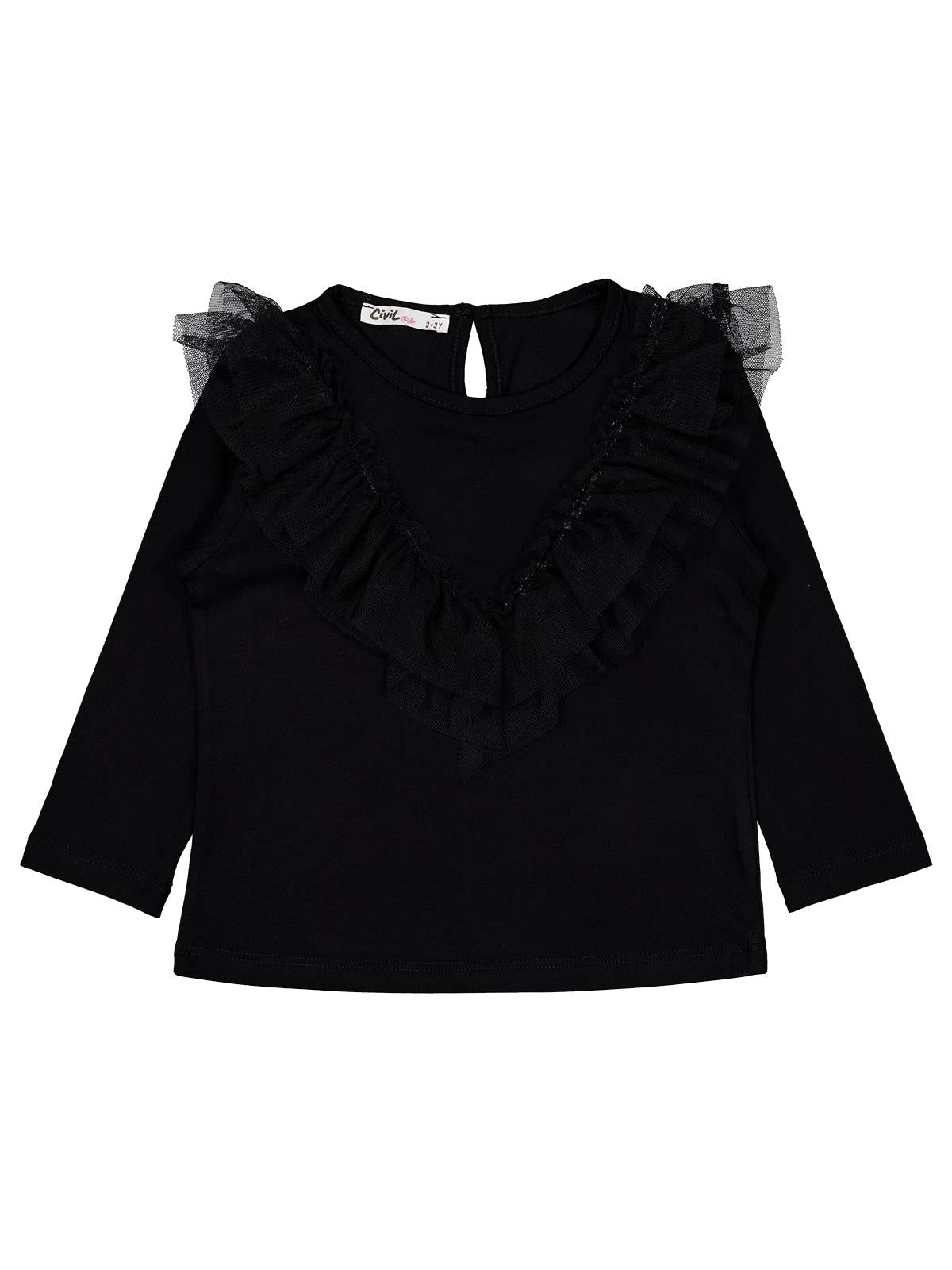 Civil Girls Tül Fırfırlı 2-5 Yaş Sweatshirt - Siyah