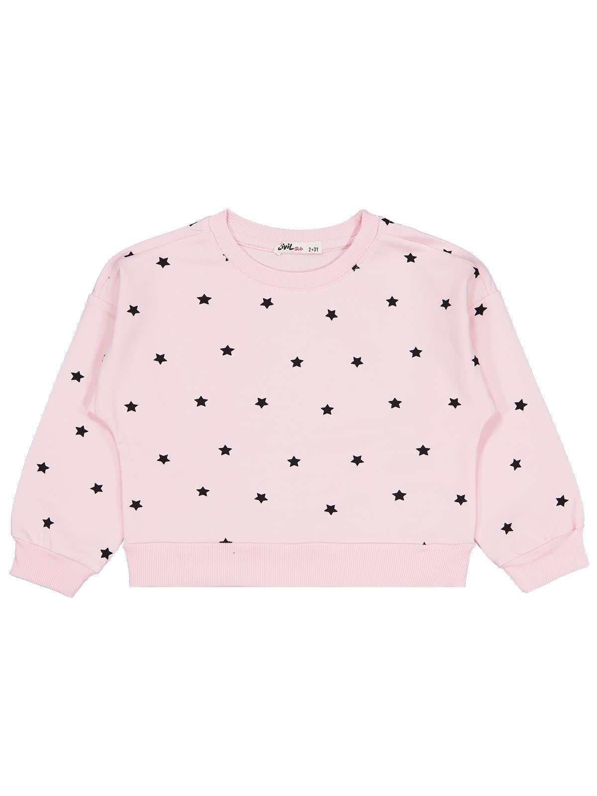 Civil Girls Yıldız Baskılı 2-5 Yaş Sweatshirt - Pudra