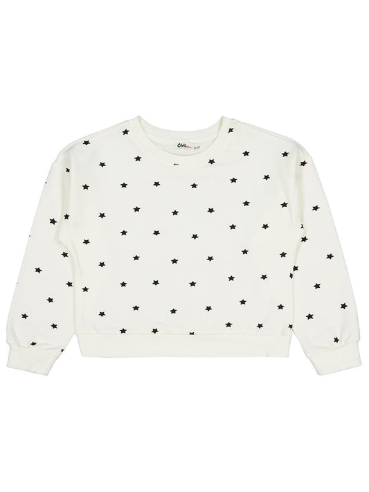 Civil Kız Çocuk Yıldız Baskılı Sweatshirt | 2 İp Uzun Kol | Okul Kreş ve Günlük Kullanım - Ekru