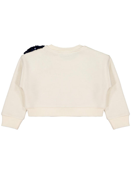 Civil Kız Çocuk Pullu Fiyonklu Sweatshirt | 3 İp Uzun Kol | Okul Kreş ve Günlük Kullanım - Ekru