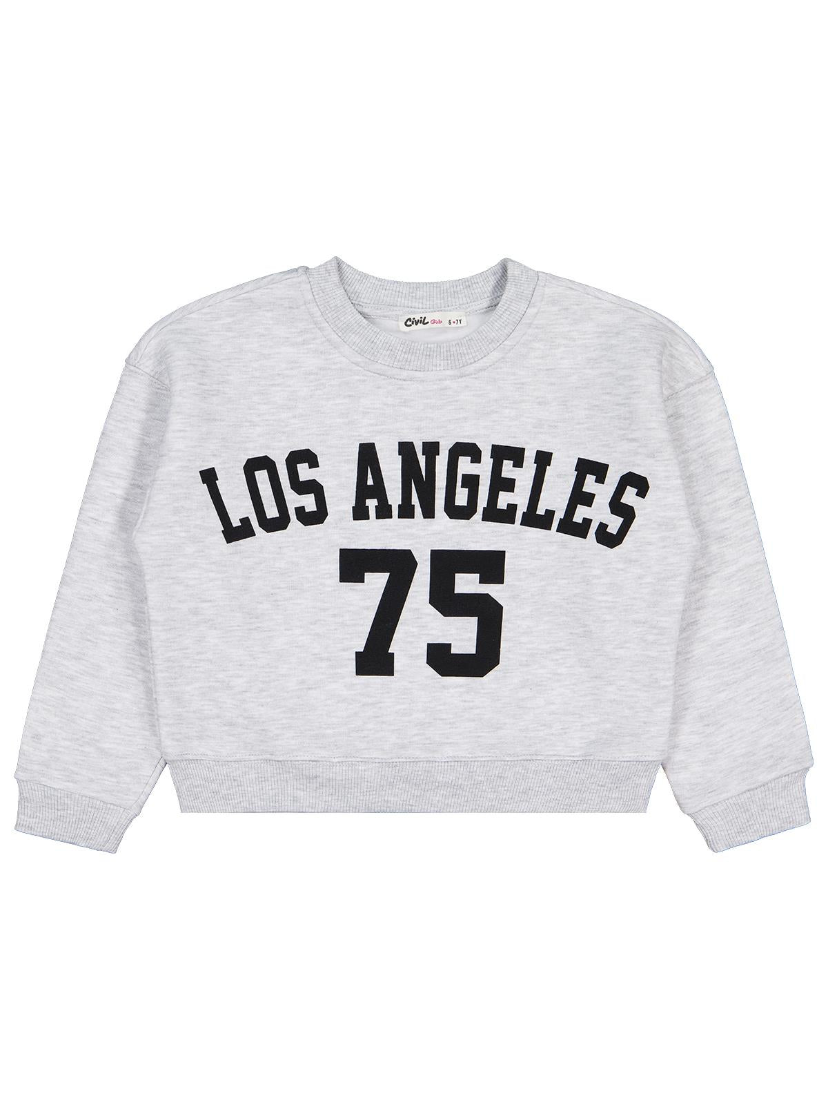 Civil Kız Çocuk Los Angeles Baskılı Sweatshirt | 3 İp Uzun Kol | Okul Kreş ve Günlük Kullanım - Gri