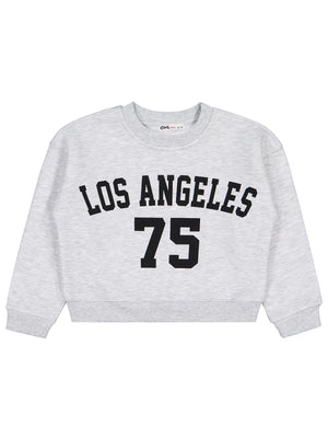 Civil Kız Çocuk Los Angeles Baskılı Sweatshirt | 3 İp Uzun Kol | Okul Kreş ve Günlük Kullanım - Gri