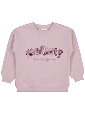 Civil Kız Çocuk POSSITIVE Baskılı Sweatshirt | 3 İp Uzun Kol | Okul Kreş ve Günlük Kullanım - Pembe