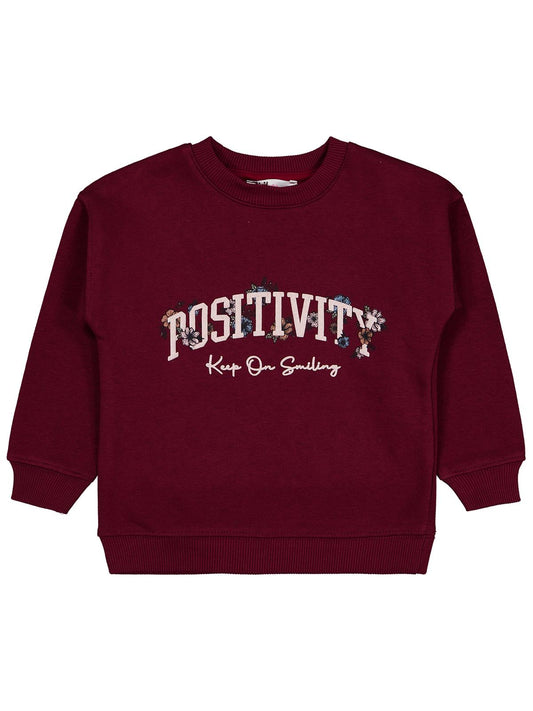 Civil Kız Çocuk POSSITIVE Baskılı Sweatshirt | 3 İp Uzun Kol | Okul Kreş ve Günlük Kullanım - Bordo