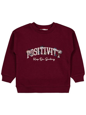 Civil Girls Kız Çocuk POSSITIVE Baskılı Sweatshirt | 3 İp Uzun Kol | Okul Kreş ve Günlük Kullanım - Bordo