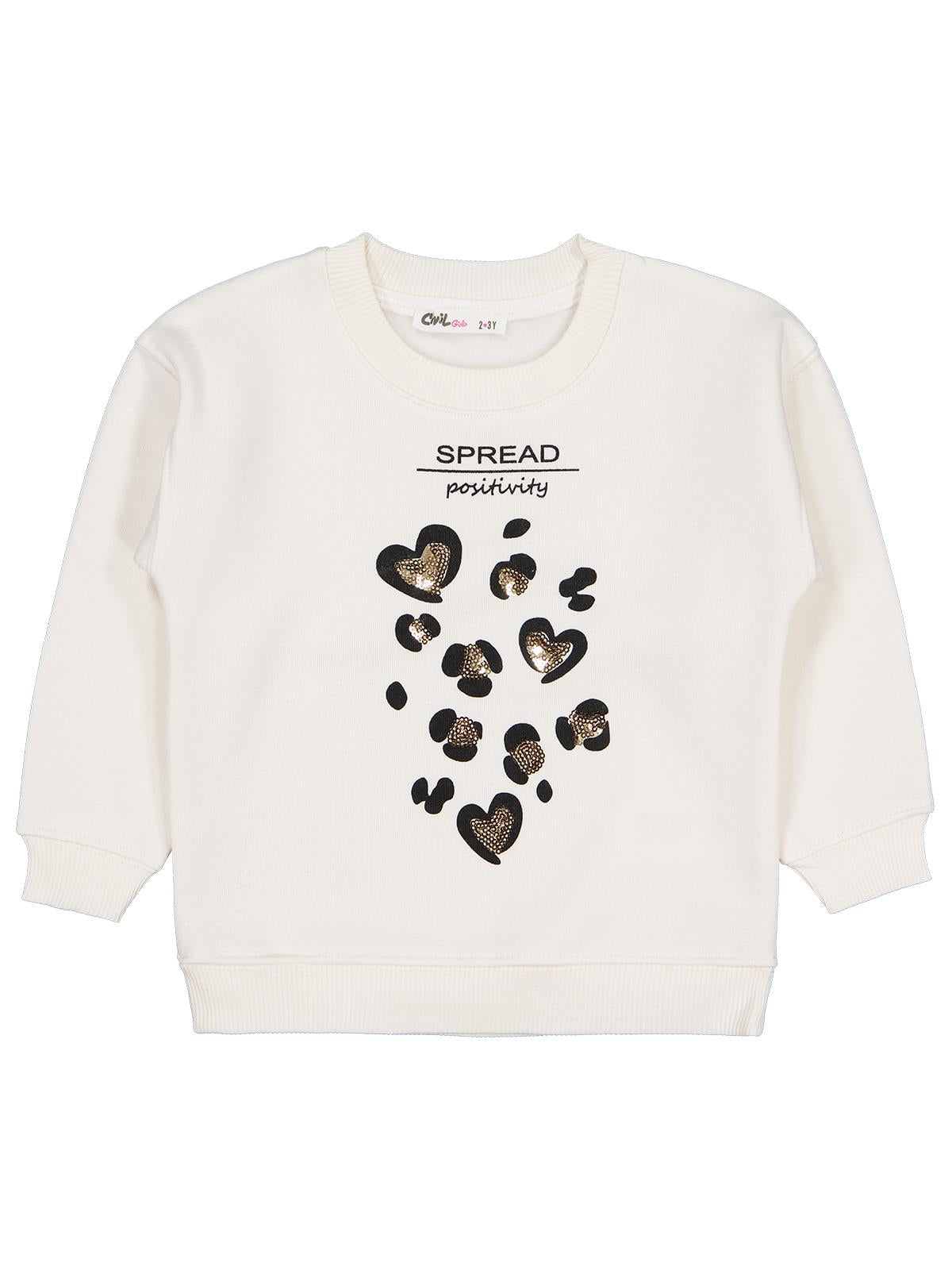 Civil Girls Kız Çocuk Leopar Baskılı Sweatshirt | 3 İp Uzun Kol | Okul Kreş ve Günlük Kullanım - Ekru