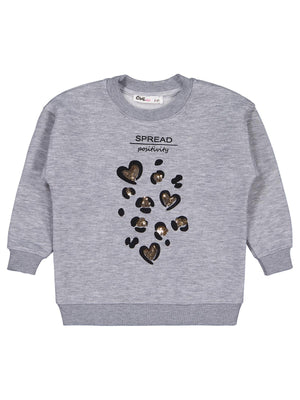 Civil Kız Çocuk Leopar Baskılı Sweatshirt | 3 İp Uzun Kol | Okul Kreş ve Günlük Kullanım - Gri