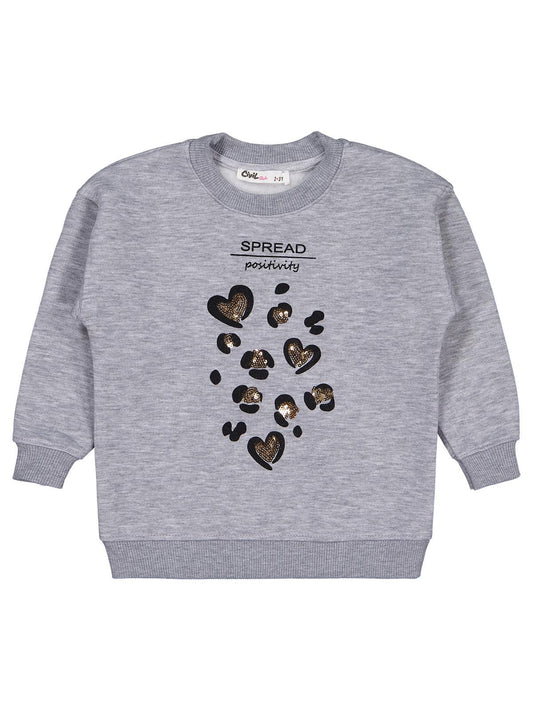 Civil Kız Çocuk Leopar Baskılı Sweatshirt | 3 İp Uzun Kol | Okul Kreş ve Günlük Kullanım - Gri