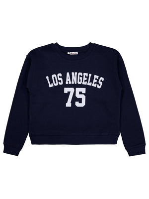Civil Kız Çocuk Los Angeles Baskılı Sweatshirt | 3 İp Uzun Kol | Okul Kreş ve Günlük Kullanım - Lacivert