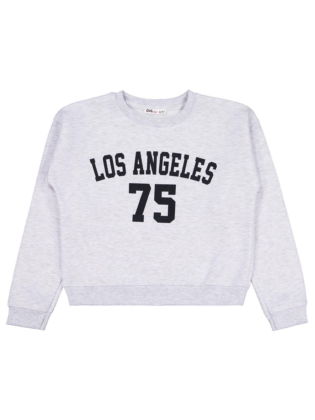Civil Kız Çocuk Los Angeles Baskılı Sweatshirt | 3 İp Uzun Kol | Okul Kreş ve Günlük Kullanım - Gri