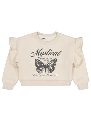 Civil Girls Kelebek Baskılı 2-5 Yaş Sweatshirt - Bej
