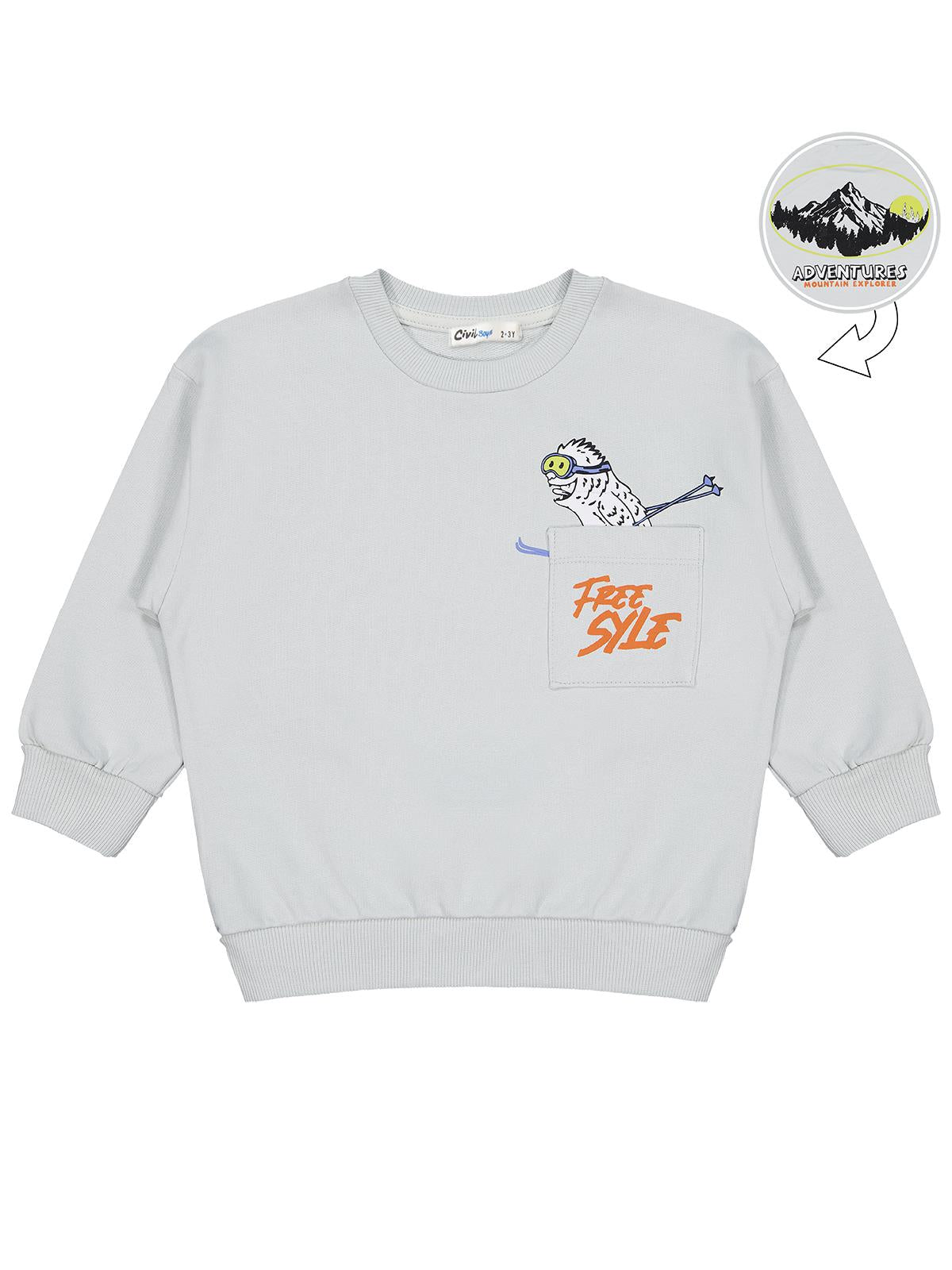 Civil Boys Karyoka Dikişli 2-5 Yaş Sweatshirt - Gri