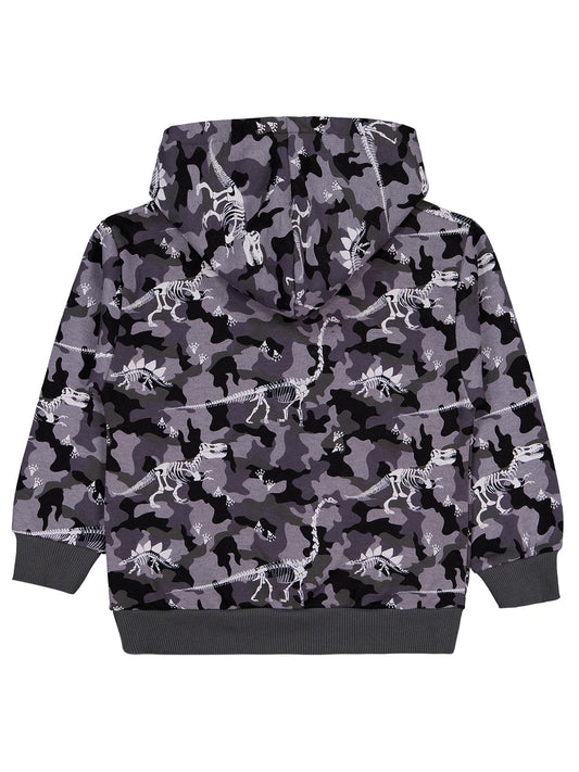 Civil Erkek Çocuk Giant Rex Baskılı Kapşonlu Sweatshirt | Okul Kreş ve Günlük Kullanım - Gri