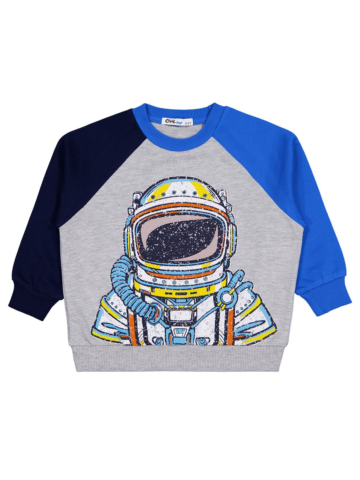 Civil Erkek Çocuk Astronot Baskılı Sweatshirt | 2 İp Uzun Kol | Okul Kreş ve Günlük Kullanım - Gri