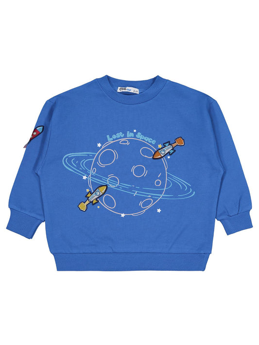 Civil Erkek Çocuk Lost İn Space Baskılı Sweatshirt | 2 İp Uzun Kol | Okul Kreş ve Günlük Kullanım - Mavi