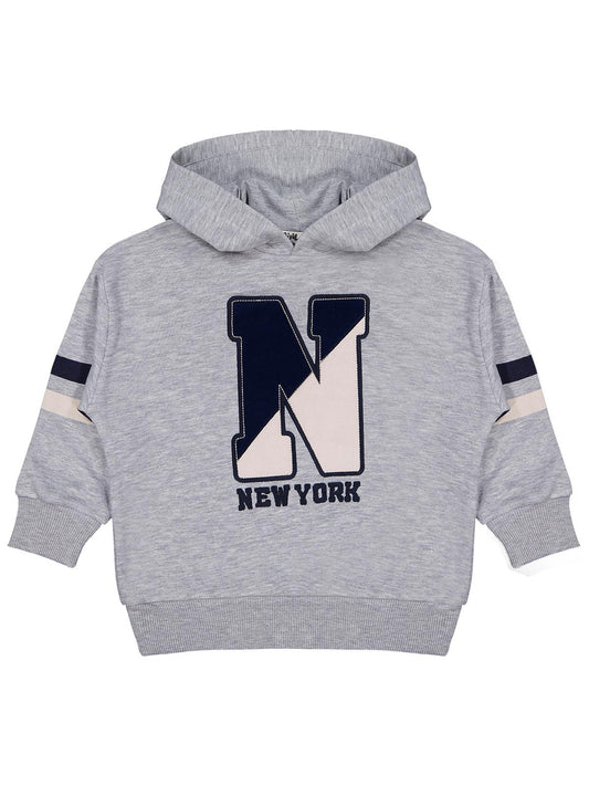 Civil Erkek Çocuk Newyork Nakışlı Sweatshirt | 3 İp Uzun Kol Kapşonlu | Okul Kreş ve Günlük Kullanım - Gri