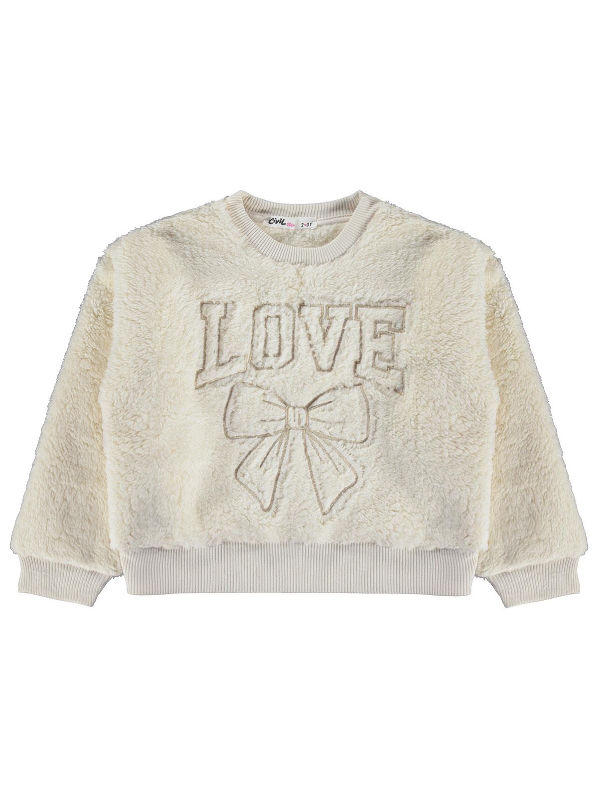 Civil Girls Love Nakışlı 2-5 Yaş Sweatshirt - Ekru