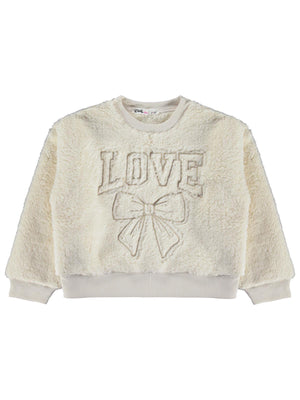 Civil Kız Çocuk Love Nakışlı Sweatshirt | Velsoft Uzun Kol | Okul Kreş ve Günlük Kullanım - Ekru