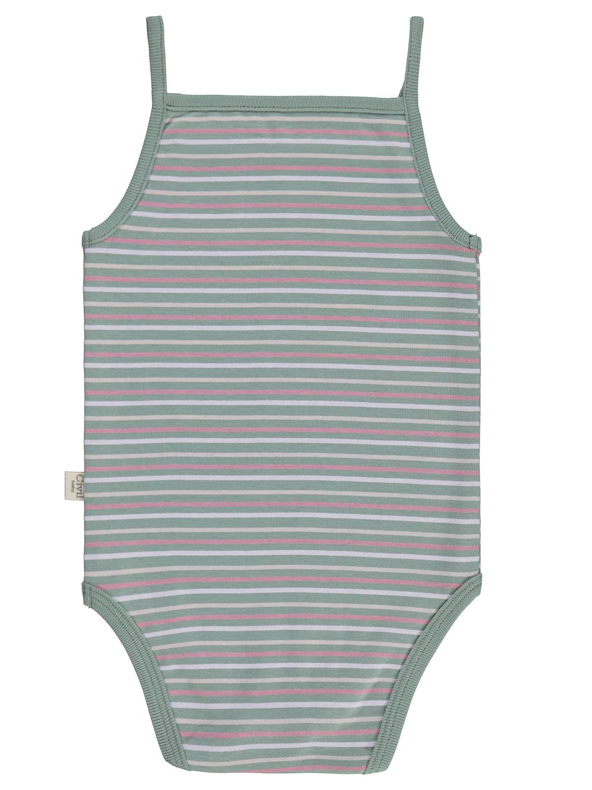 Civil Baby 3 lü Çizgili İp Askılı 0-36 Ay Çıtçıtlı Badi - Pembe