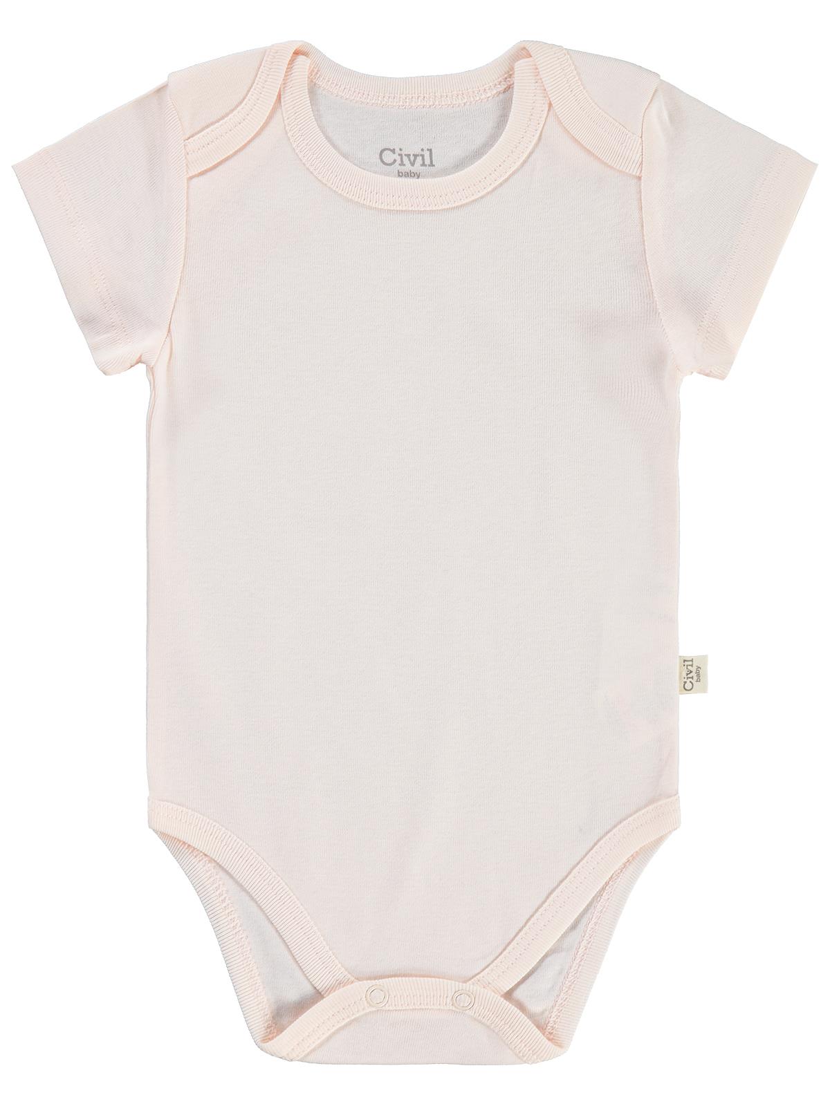 Civil Baby 3 lü Basıc Kısa Kol 0-36 Ay Çıtçıtlı Badi - Pudra
