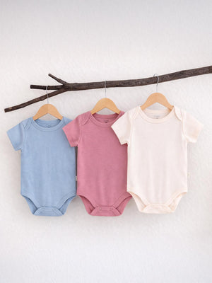 Civil Baby 3 lü Basıc Kısa Kol 0-36 Ay Çıtçıtlı Badi - Pudra