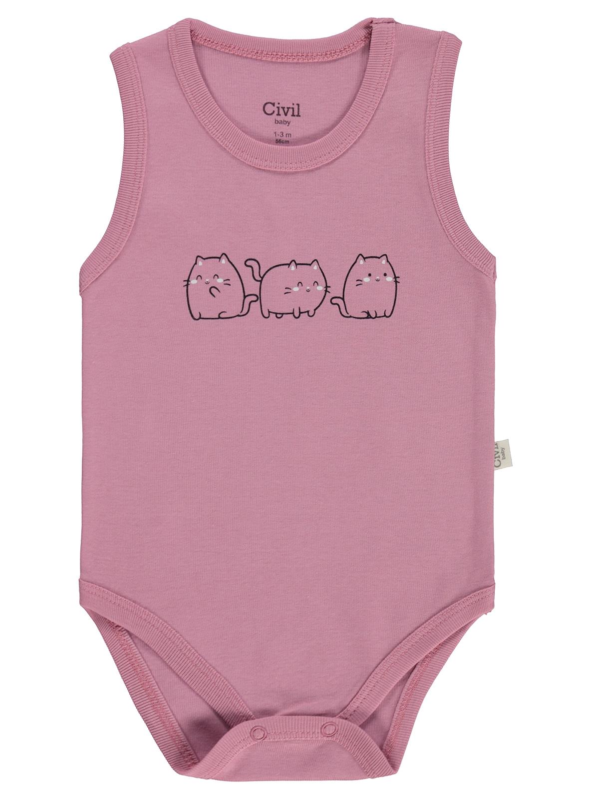 Civil Baby 3 lü Kedi Empirmeli Sıfır Kol 0-36 Ay Çıtçıtlı Badi - Beyaz