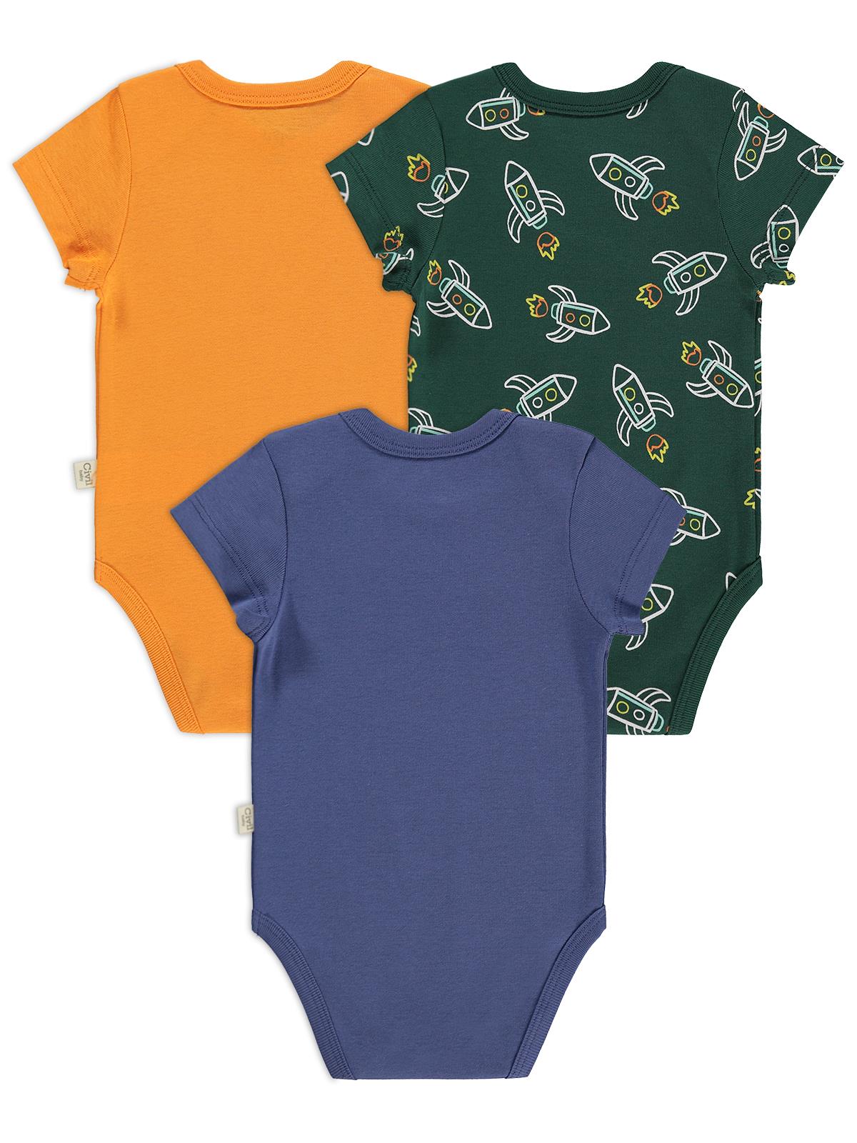 Civil Baby 3 lü Roket Empirmeli Kısa Kol 0-36 Ay Çıtçıtlı Badi - Yeşil
