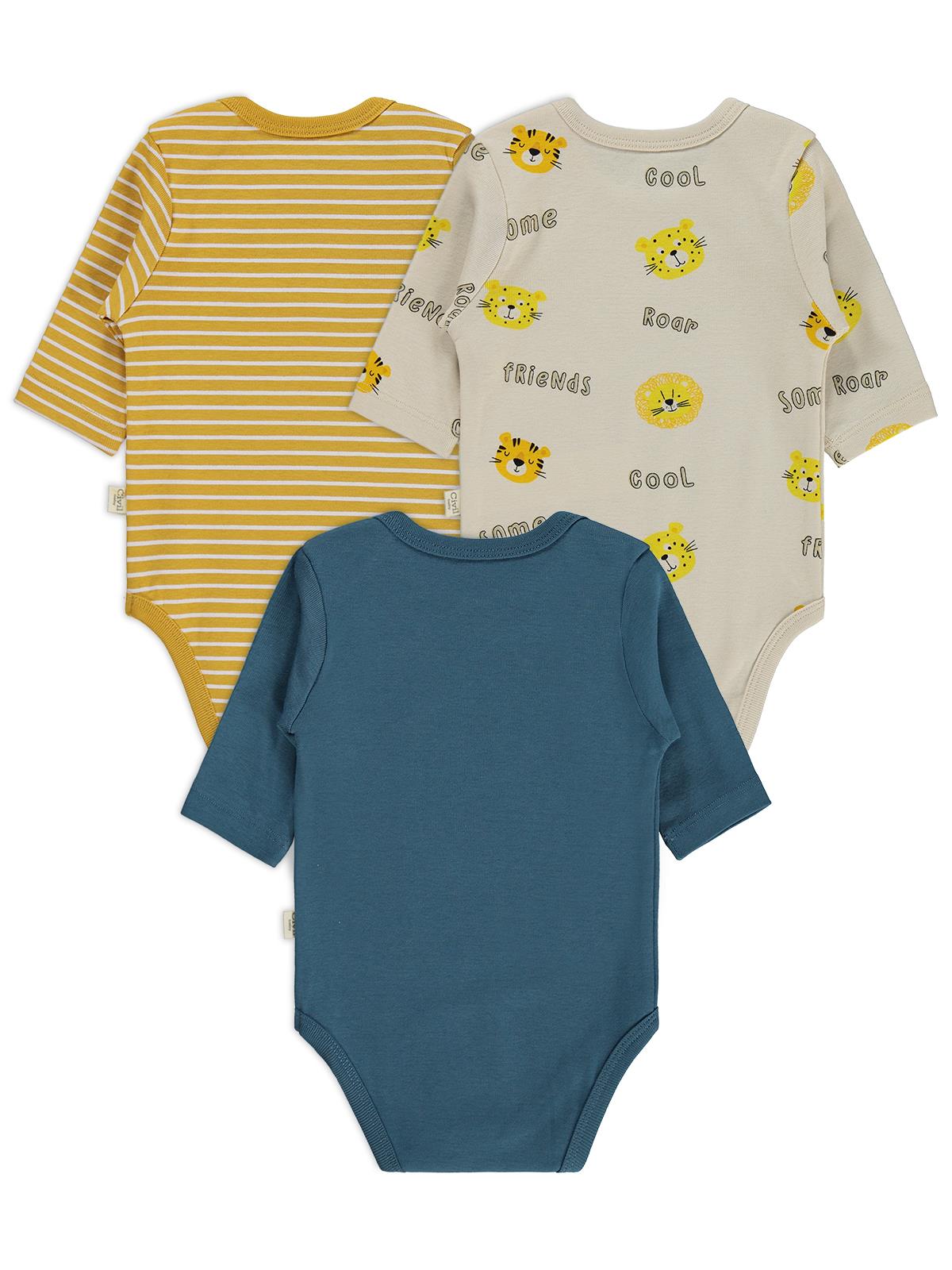 Civil Baby 3 lü Aslan Empirmeli Uzun Kol 0-36 Ay Çıtçıtlı Badi - Hardal