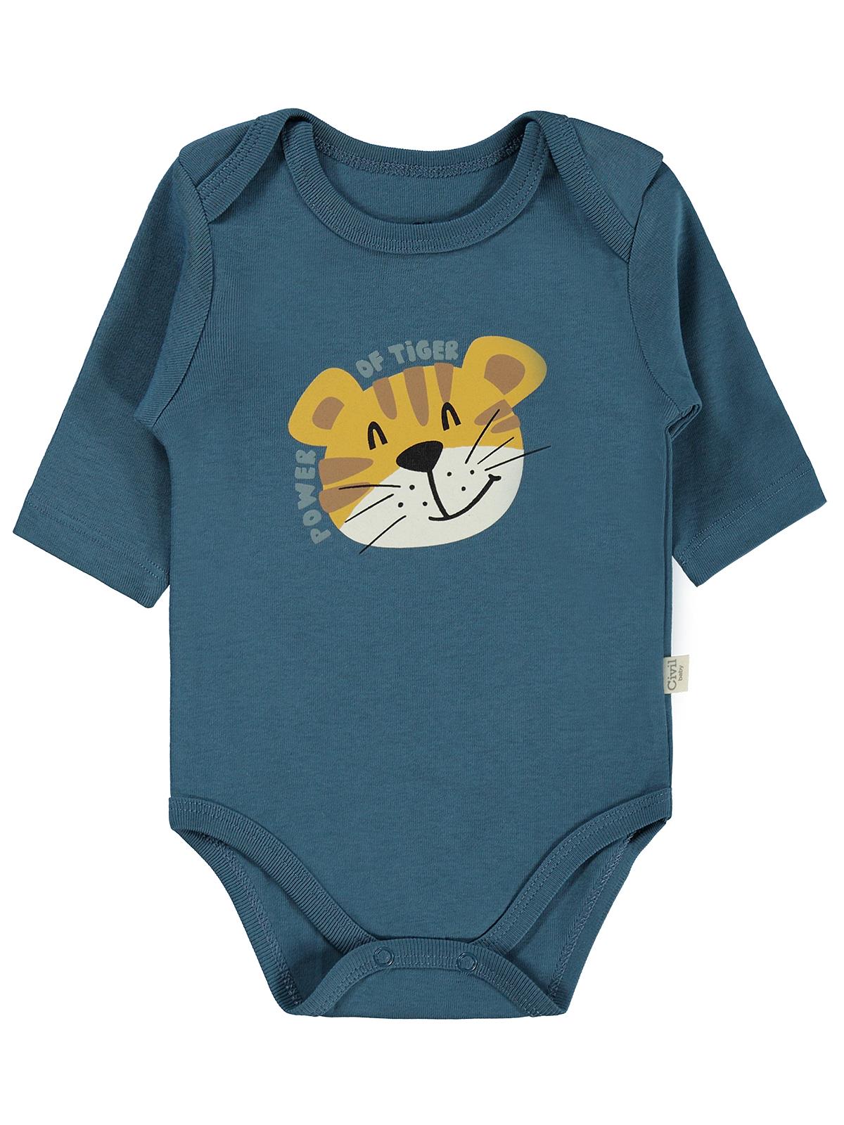 Civil Baby 3 lü Aslan Empirmeli Uzun Kol 0-36 Ay Çıtçıtlı Badi - Hardal
