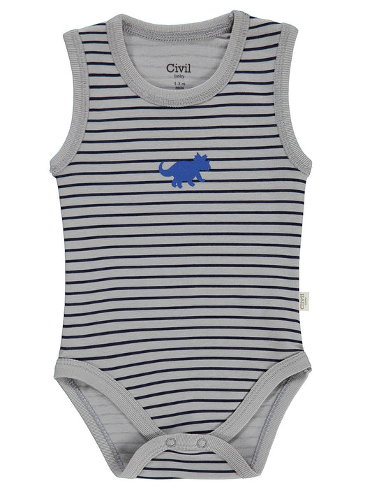 Civil Baby 3 lü Dinazor Baskılı Sıfır Kol 0-36 Ay Çıtçıtlı Badi - Kırmızı