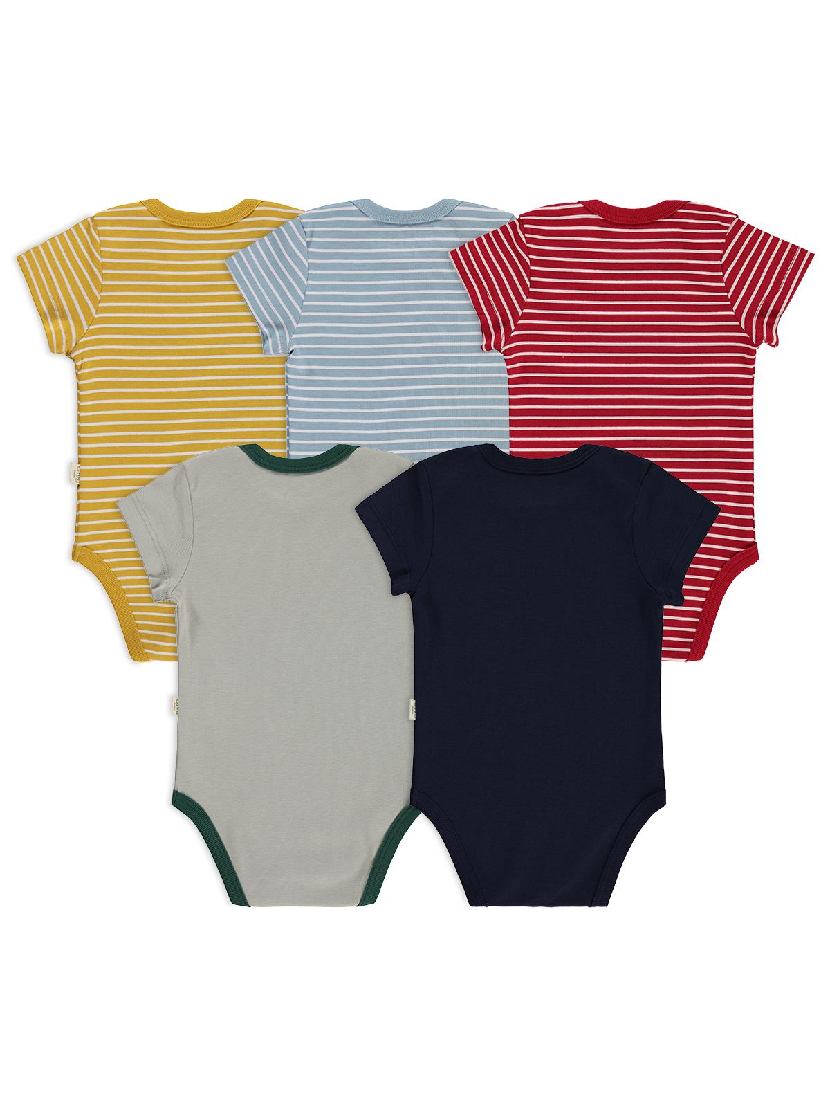 Civil Baby 5 li Araç Baskılı Çizgi Empirmeli Kısa Kol 0-36 Ay Çıtçıtlı Badi - Kırmızı