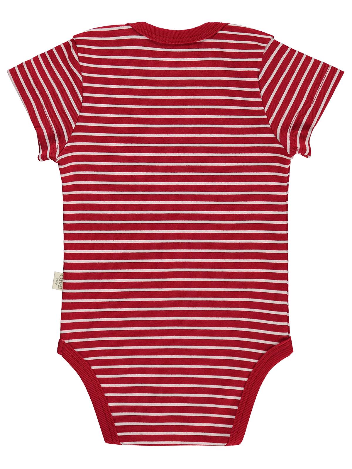 Civil Baby 5 li Araç Baskılı Çizgi Empirmeli Kısa Kol 0-36 Ay Çıtçıtlı Badi - Kırmızı