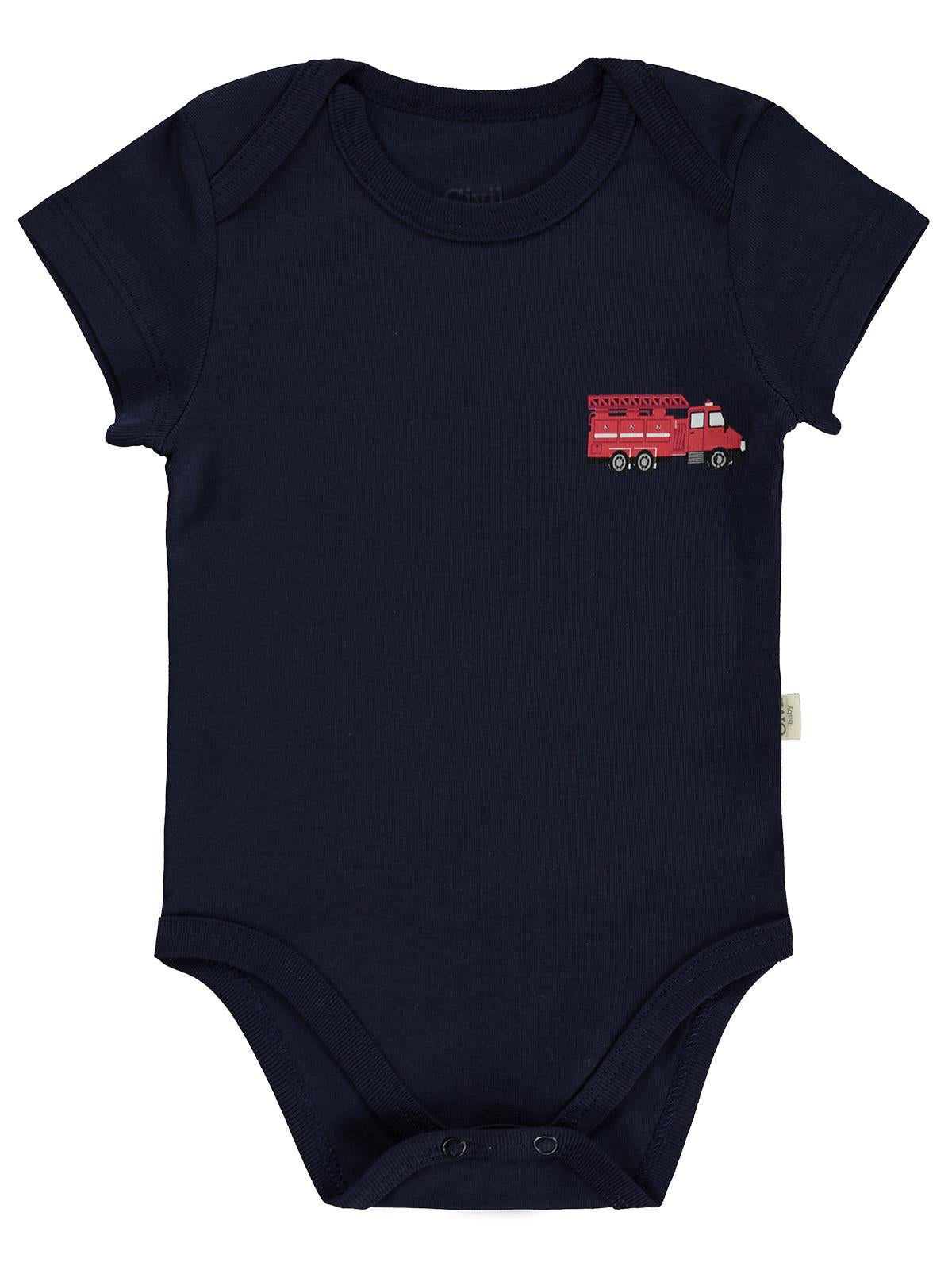 Civil Baby 5 li Araç Baskılı Çizgi Empirmeli Kısa Kol 0-36 Ay Çıtçıtlı Badi - Kırmızı