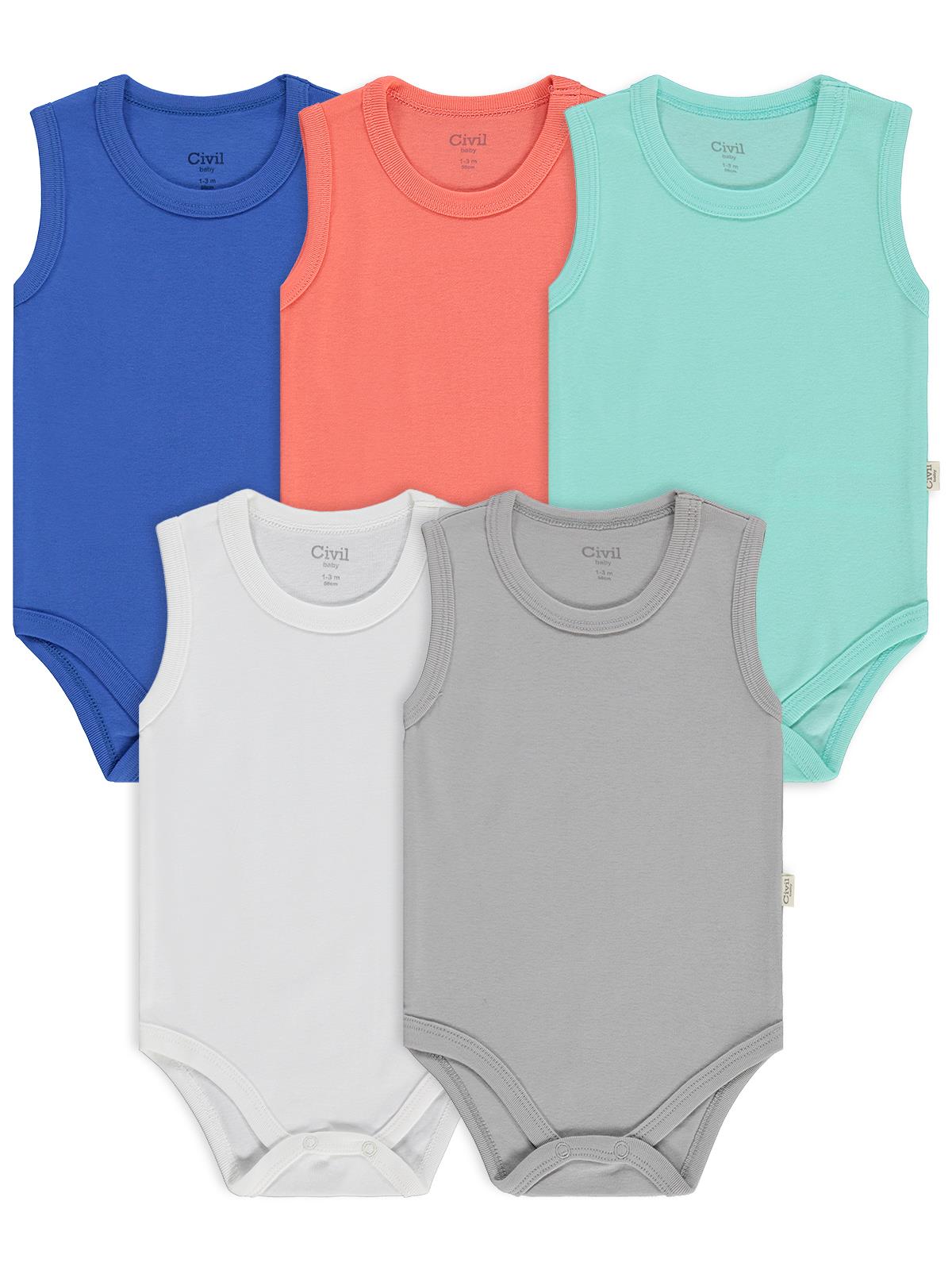 Civil Baby 5 li Basıc Sıfır Kol 0-36 Ay Çıtçıtlı Badi - Kırmızı