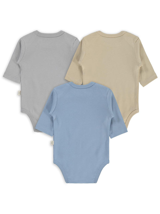 Civil Baby 3 lü Basıc Uzun Kol 0-36 Ay Çıtçıtlı Badi - Kahverengi
