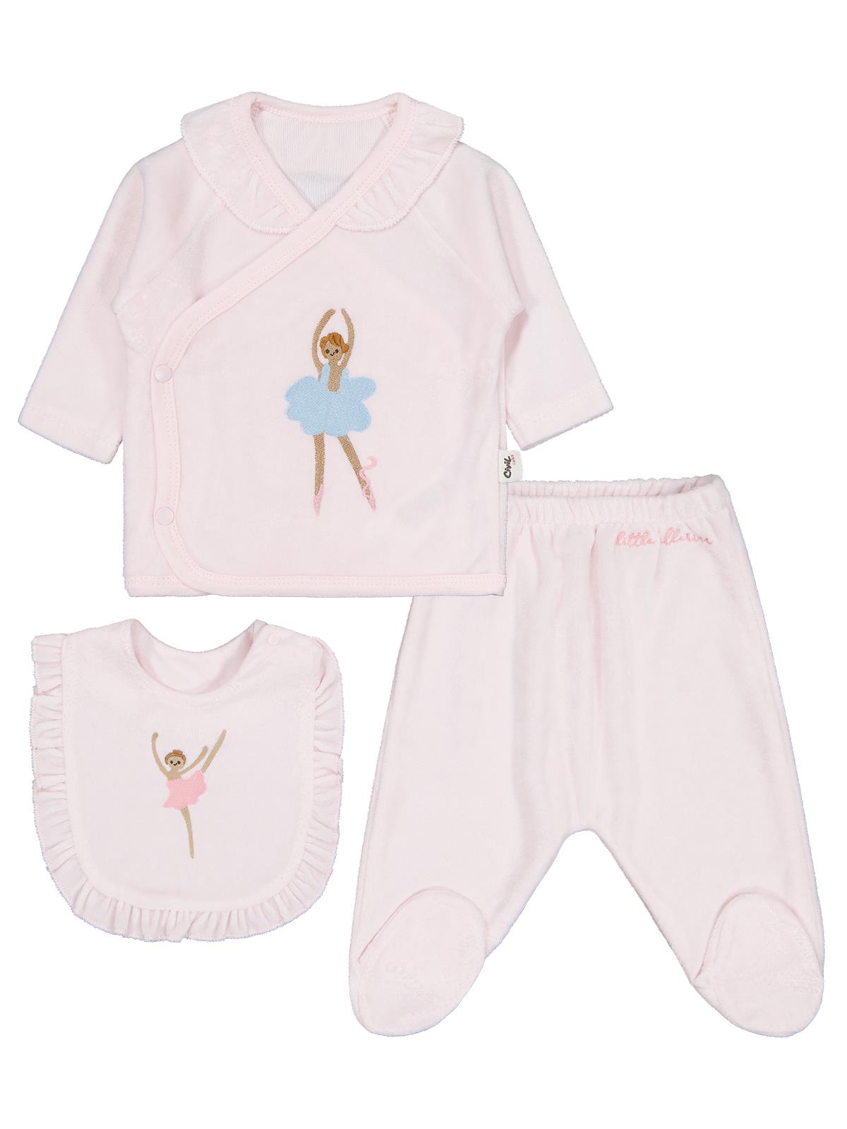 Civil Baby Balerin Nakışlı 0-1 Ay Zıbın Takımları - Pembe