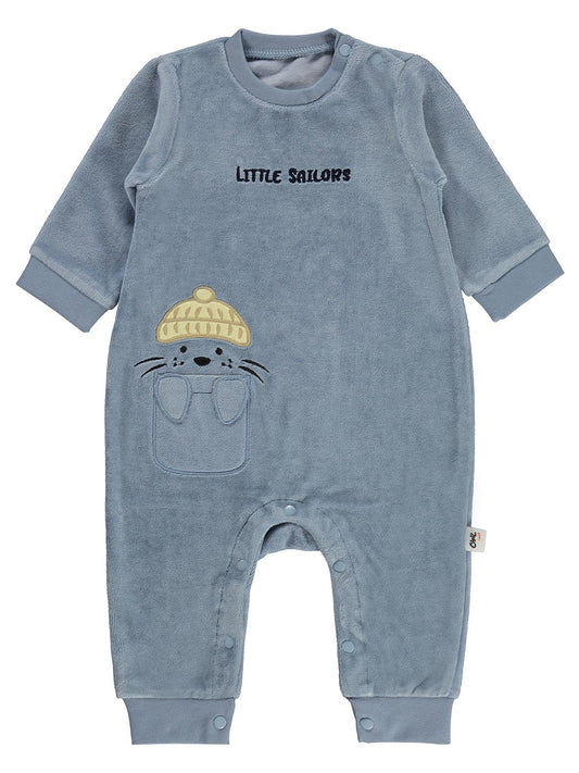 Civil Baby Fok Balığı Nakışlı 6-18 Ay Tulum - Mavi